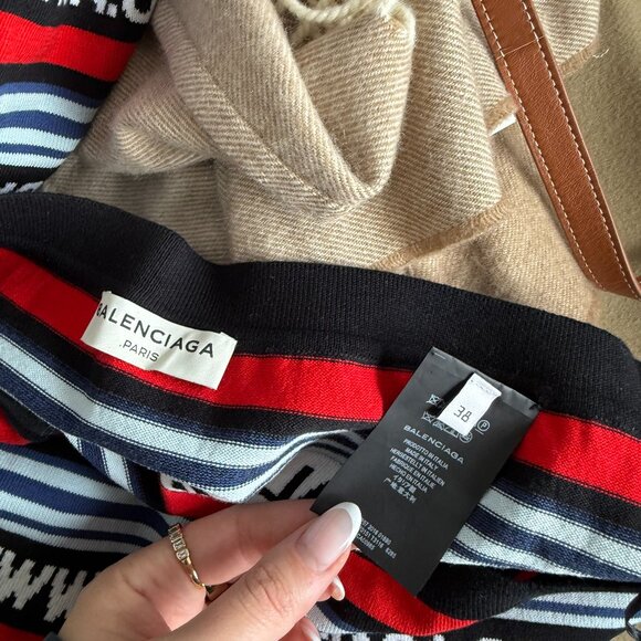 Balenciaga Knit Sweater Miniskirt Coords Multicolor Logo Striped Web Set 2 PC - Picture 2 of 12